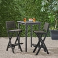 thumbnail image 2 of GDF Studio Omaha Outdoor Acacia Wood and Wicker 3 Piece Square Bar Bistro Set, Dark Gray and Brown, 2 of 18
