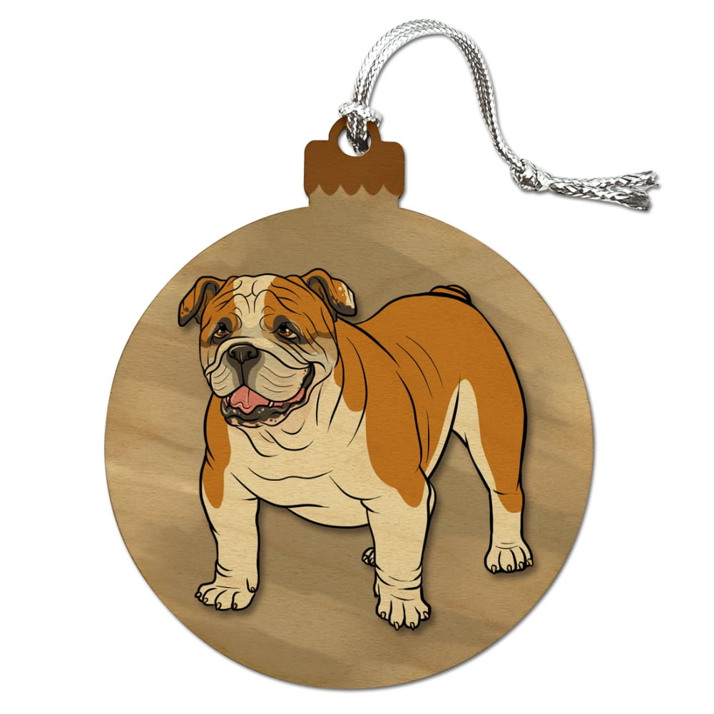 English Bulldog Pet Dog Wood Christmas Tree Holiday Ornament