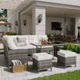 thumbnail image 3 of POTEBAN Outdoor Rattan 7-Piece Dining Set, Sectional Sofa Couch with Table & Chairs, All-Weather Conversation Set for Deck, Backyard, Beige, 3 of 8