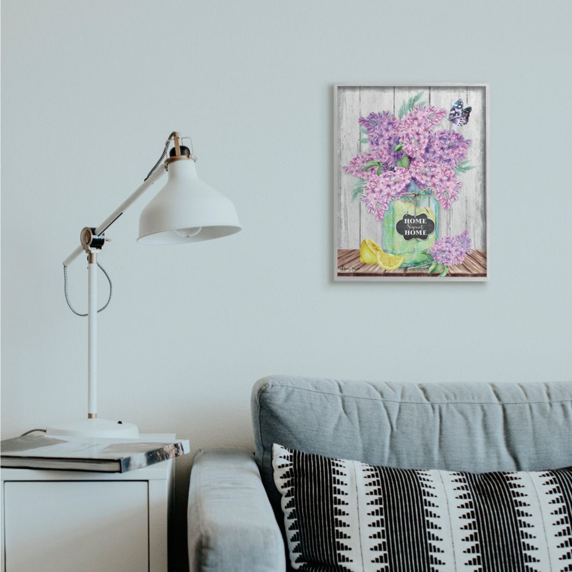 Stupell Industries Home Sweet Home Phrase Lilac Flowers Citrus Jar Design by Sheri Hart