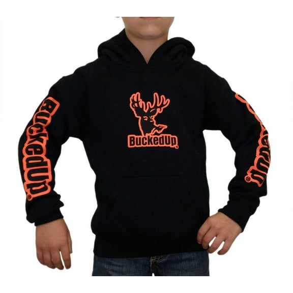 Youth Pullover Hoodie BuckedUp® Black with Orange Logo