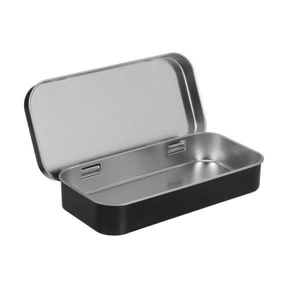 ETEREAUTY Small Metal Tin Box for Jewelry Storage Black Rectangular Sealing 1Pack