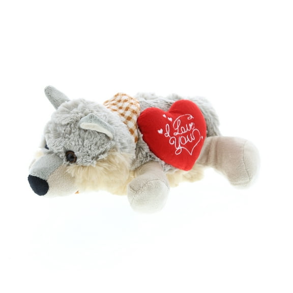 DolliBu I Love You Heart Lying Gray Wolf Plush - 9 inches