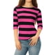 thumbnail image 1 of Camisetas de rayas para mujer Inspire Chic, corte ajustado, mangas de codo, cuello barco, talla L, fucsia y negro, 1 of 7