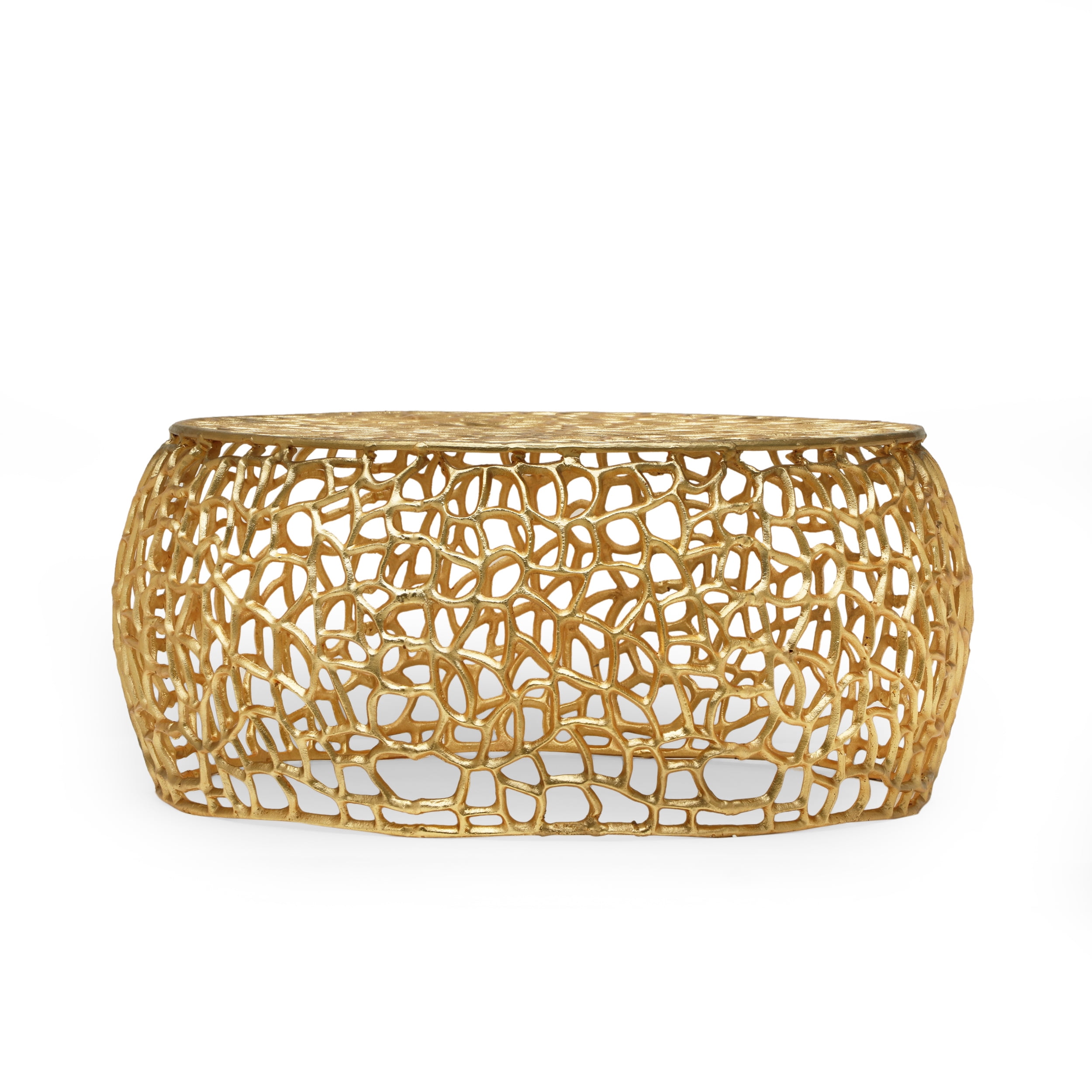 Noble House Avelina Modern Handcrafted Aluminum Mesh Coffee Table, Gold
