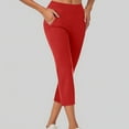 thumbnail image 6 of HNMKIU Knitted Slim Pull on Elastic High Waisted Capri Leggings with Pockets for Women Abdominal Control and Work Yoga Pants Women 02_Red,S, 6 of 6