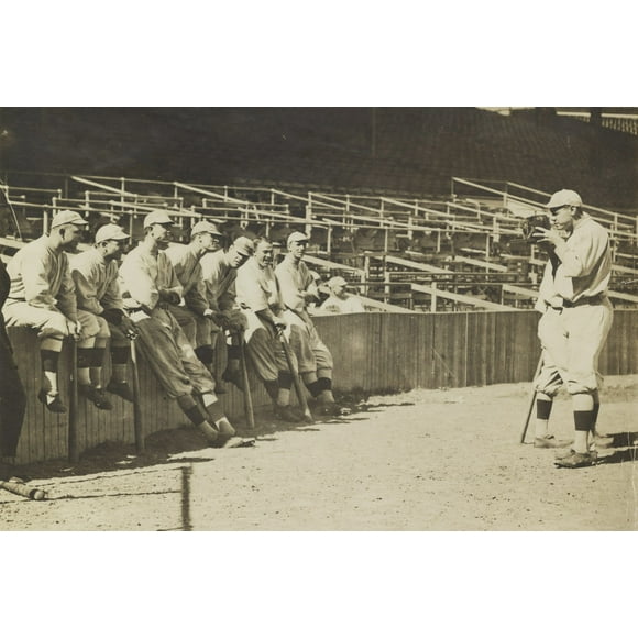 24x36 gallery poster, Babe Ruth taking photo of Chet Thomas, Rube Foster, Ernie Shore, Dick Hoblitzell, Forrest Cady, Larry Gardner, Del Gainer 1915, 1916, 1917 at Fenway Park