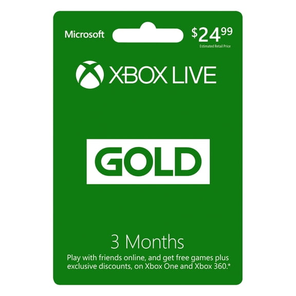 Tarjeta Xbox Live Gold de 3 meses Tarjeta física de Microsoft