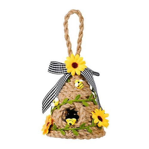 MesaSe Mini Beehive Farmhouses Bee Hive Table Decor Spring Jute Rope Woven Hanging Ornament Decorative Honey Beehive Farmhouses Country Home Kitchen Bookshelf Decoration A