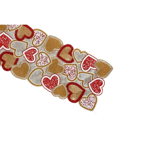 Hearts Table Runner, Handmade Beaded Table Runner, Multicolor Wedding Table Topper 13X36 Inch