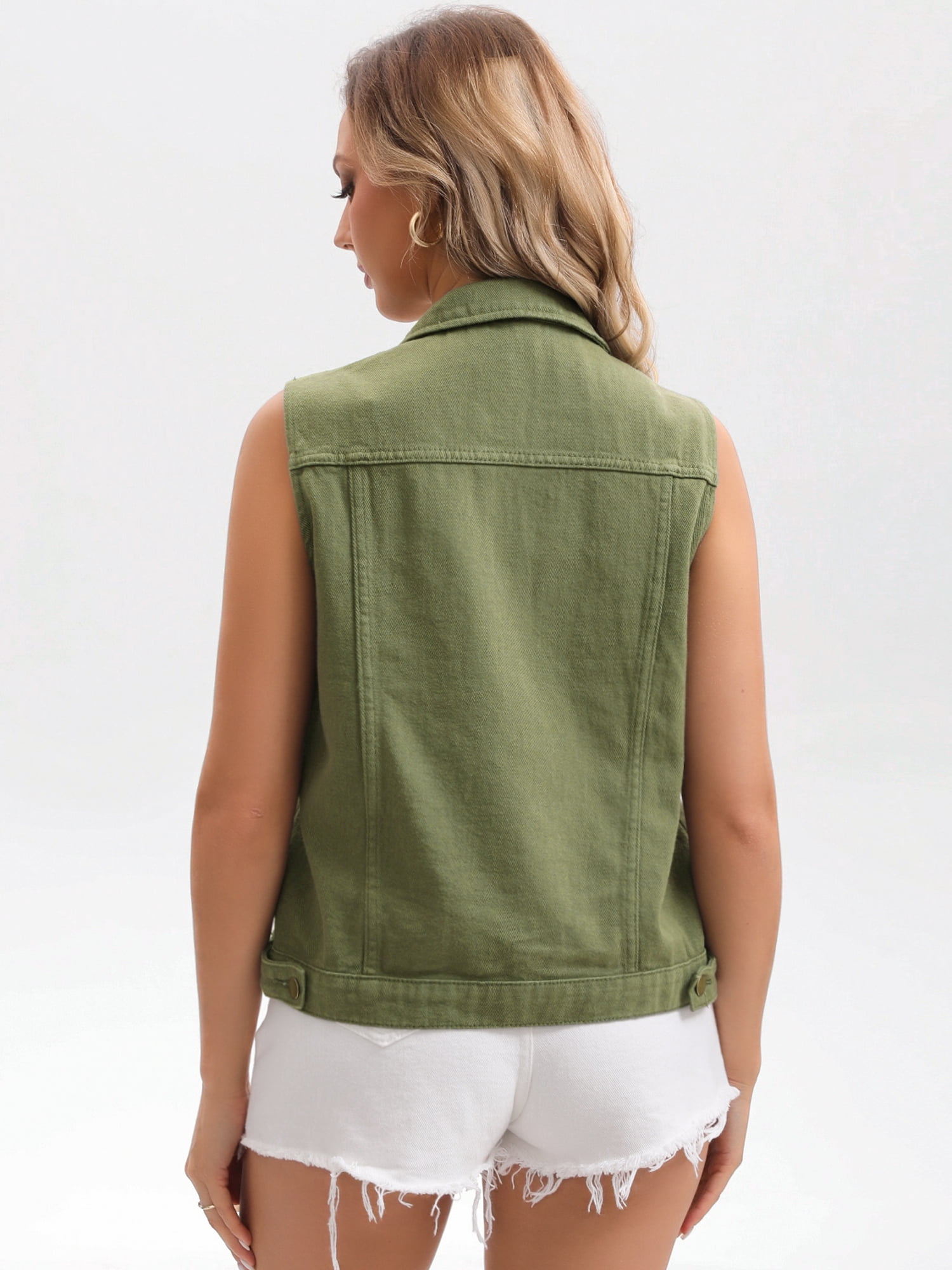 DARING DIVA Womens Denim Vest Button Down Jacket Sleeveless Jean Jacket 2XL Army Green