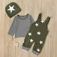 thumbnail image 2 of VERUGU Toddler Boy Outfits Toddler Boy Star Print Pattern Long Sleeve Overalls Clothes Hat Three-Piece Sute, 2 of 8