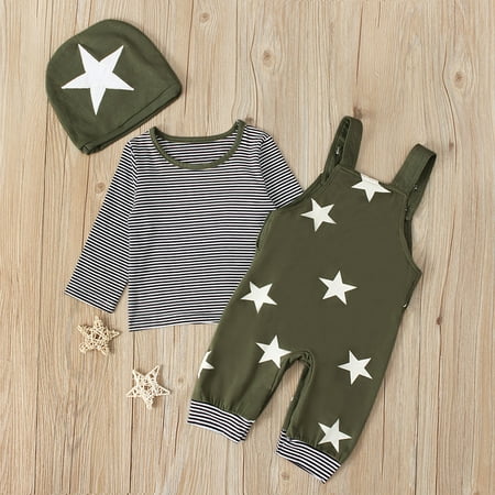 

Kayannuo Clearance Toddler Boy Star Print Pattern Long Sleeve Overalls Clothes Hat Three-piece Sute Christmas Gifts