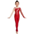 thumbnail image 1 of CHICTRY Toddler Girls Mesh Patchwork Unitard Full Length Gymnastic Leotard Tumbling Bodysuit Color Block Dance Jumpsuit Red 14, 1 of 6