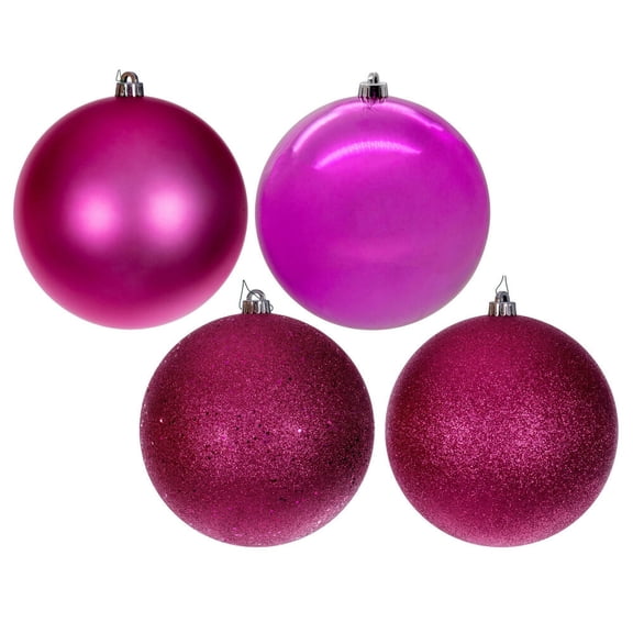 Vickerman 12" Hot Pink 4-Finish Ball Ornament Set, 4 per box.