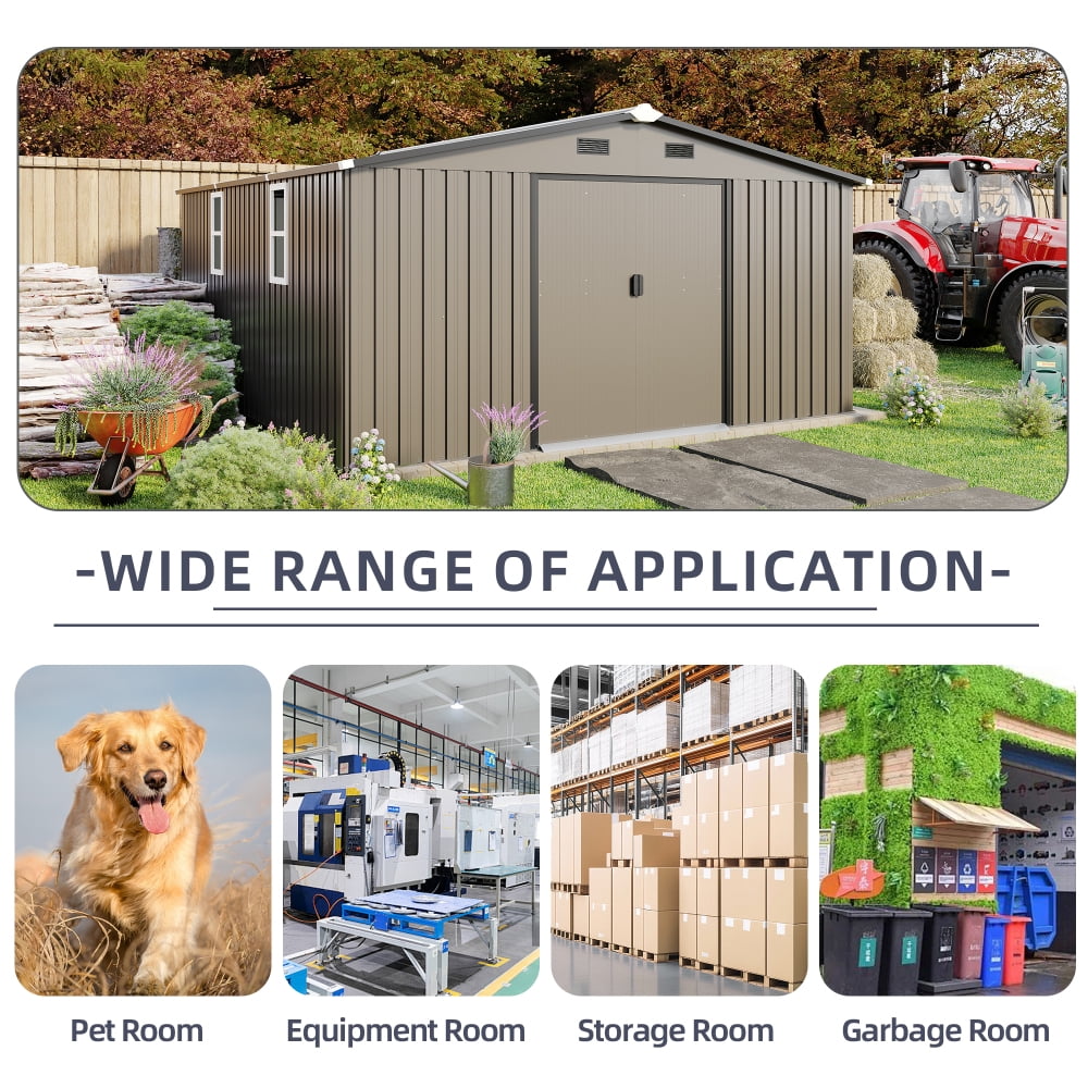 10x12 FT Multi-Purpose Outdoor Storage Shed with 2 Windows, Tool Shed, Bike Shelter & Pet House for Backyard & Garden