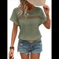 thumbnail image 2 of Blusas Bohemias de Punto con Cuello Redondo, Corta, Bordadas, con Encaje y Aberturas para Mujer Verde M, 2 of 9