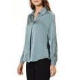 thumbnail image 5 of MODA NOVA Juniors Elegant V Neck Point Collar Long Sleeve Smooth Satin Blouse, 5 of 7