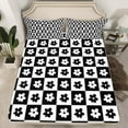 thumbnail image 2 of Castle Fairy Groovy Flower 4 Pieces Queen Sheet Sets for Teenagers,Black White Ultra Soft Flat Sheet,Geometric Plaid Queen Fitted Sheet,Breathable Home Decor, 2 of 7