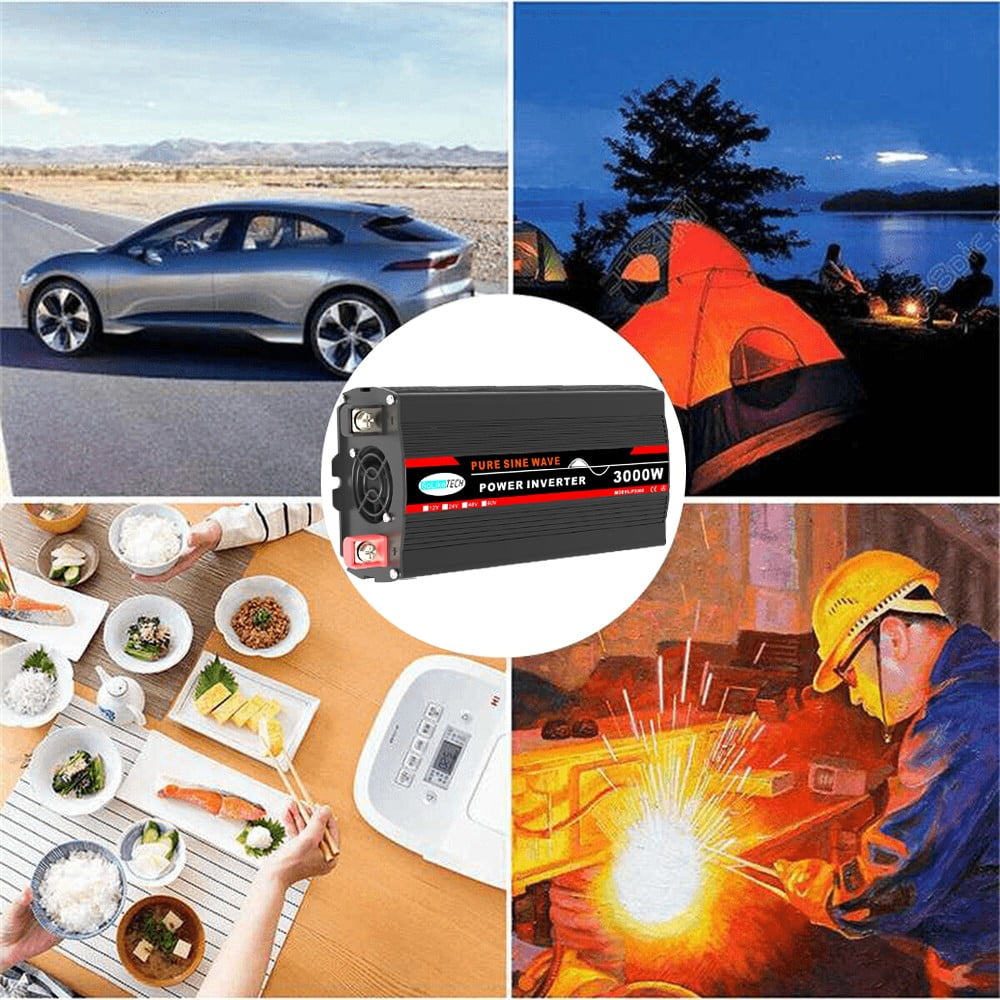 Pure Sine Wave Power Inverter 3000W 12V/24V DC to 220V AC Converter for Solar Panel Home RV Camping 12V to 220V