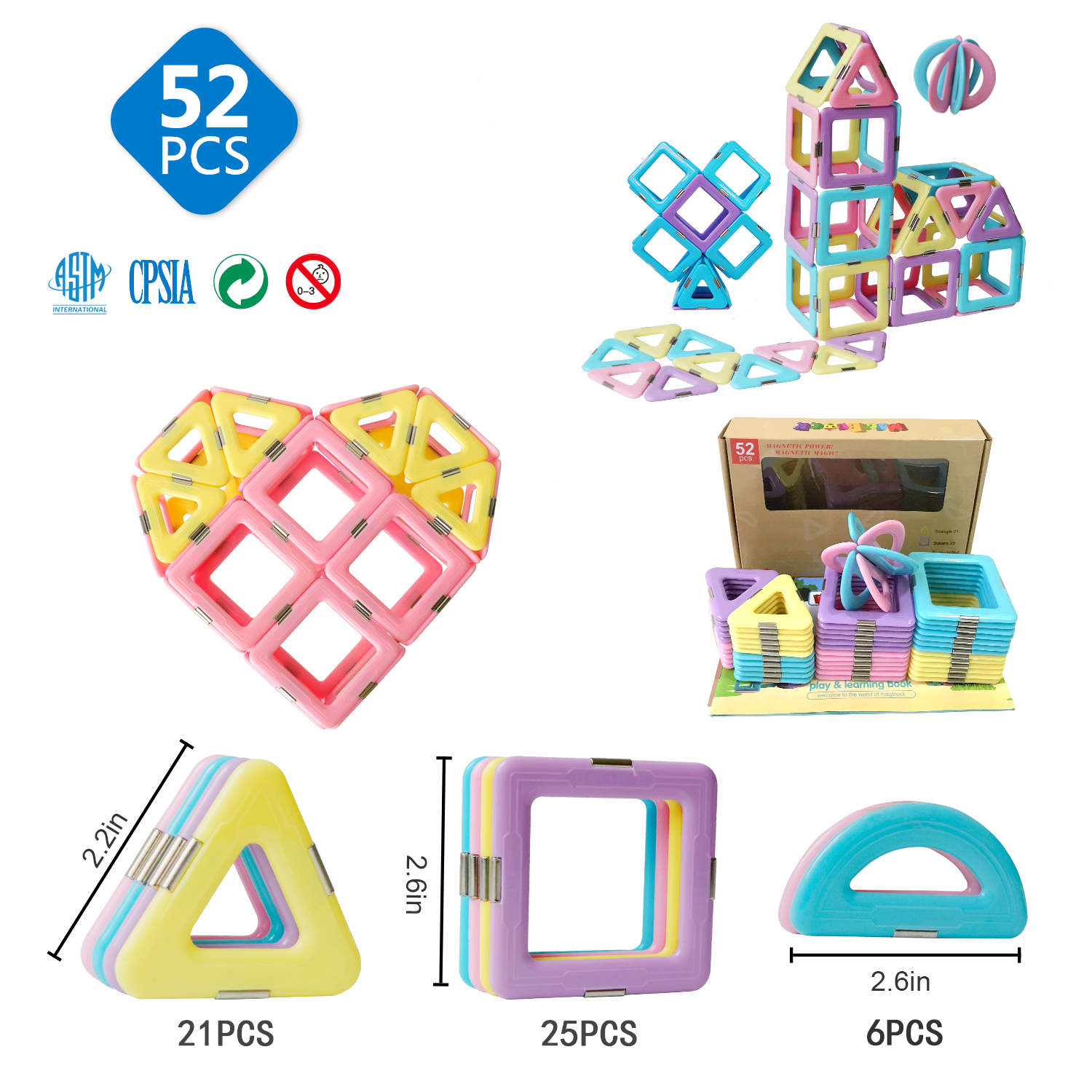 100PCS Magnetic Blocks-Build Mine Magnet World Set for Boys & Girls Age 3-5  6-8, STEM Sensory Toys for Toddlers Gifts for 3+ Years Old Girls Boys