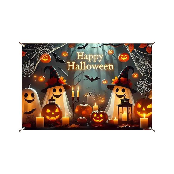 Halloween Banner Spooky Ghost Pumpkin Print 1 Piece Indoor Outdoor Halloween Party Decorations for Home Photography Backdrop Themed Gathering Display
