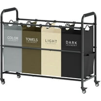 4 Bag Laundry Sorter Cart, 4 Section Laundry Hamper Sorter with Heavy Duty Lockable Rolling Wheels, Laundry Separator Hamper with Removable Bags for Dirty Clothes Storage, 4 Colors