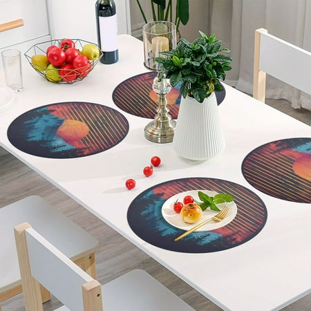 

Round Grid Placemat One Sizex4 Round Placemat PVC Plate Mat，15.4 Inch Non-Slip and Heat Resistant Table Placemat Dining Room Placemat Setting Sun