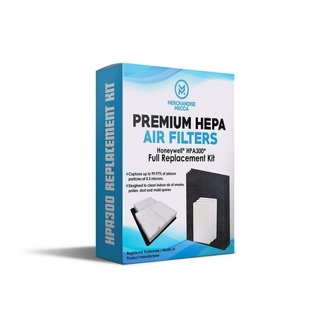 

Merchandise Mecca Replacement Honeywell HPA300 Complete True HEPA Replacement Filter 3 Pack Including 4 Precut Activated Carbon Pre-Filters