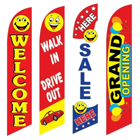 4 Advertising Swooper Flags Welcome Walk In Drive Out Sale Here Grand Opening