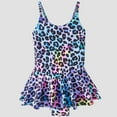 thumbnail image 2 of Fesfesfes Kids Girls Fashion Cute Leopard Print Bathing Suits Children's Sleeveless Bikini Ruffles Dress Romper Swimsuit 4-12 Years(Black,4-5 Years), 2 of 9