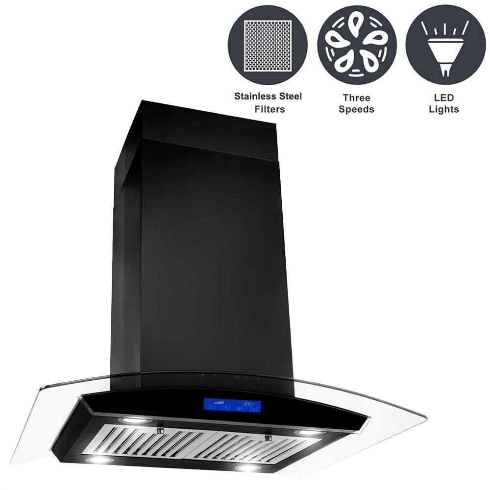Joeaonz 36" Stainless Steel Island Range Hood with Powerful Motor, Quiet Exhaust Vent, LED Lighting, Touch Panel