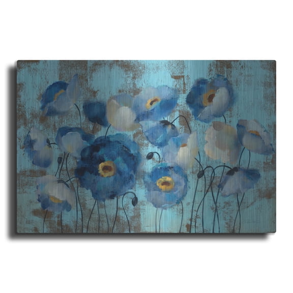 Luxe Metal Art 'Aquamarine Floral On Blue'  by Silvia Vassileva Metal Wall Art, 36" x 24"