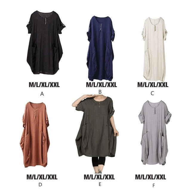 Baohd Robe Ample pour Femmes Manches Courtes Robe d'Été Col Rond Jupe Irrégulière Décontractée Couleur Unie Mode Bleu Foncé TTG