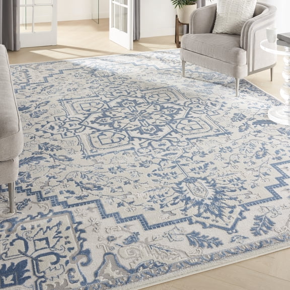 Nourison Elation Persian Transitional Ivory Blue 7'10" x 9'10" Area Rug, (8' x 10')
