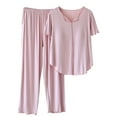 thumbnail image 1 of 2 Packs Womens Modal Pajamas Sets Ultra Soft Textured Cropped Elastic Loungewear Crew Neck Short Sleeve Tops High Waisted Comfort Casual Pants Two Piece Nightgown, 1 of 7