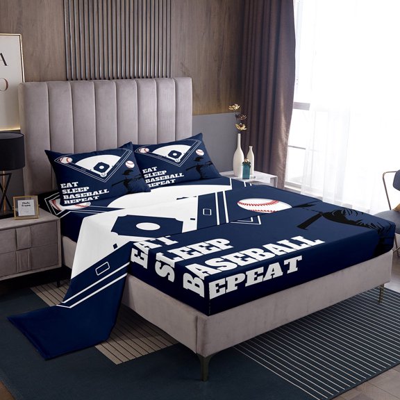 Erosebridal Baseball Bed Sheets Set Twin Size for Teens, Ball Print Bed Sheets Twin, Eat Sleep Decor 3pcs