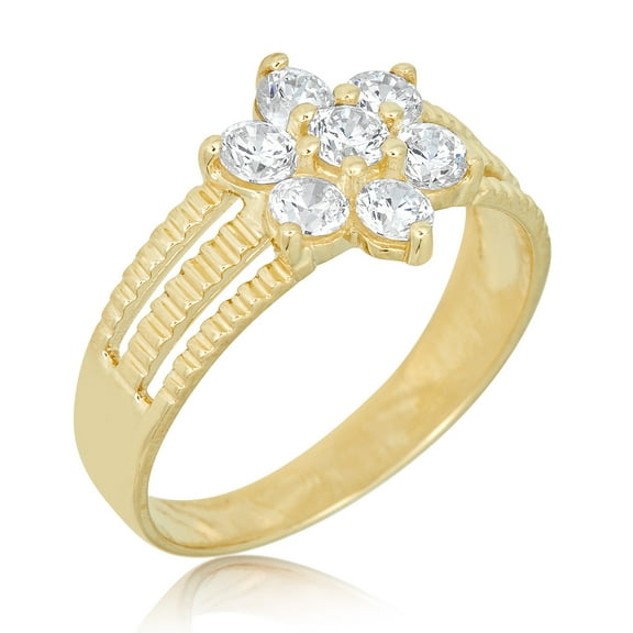 AVORA 10K Yellow Gold Simulated Diamond CZ Flower Fashion Ring  - Size 6