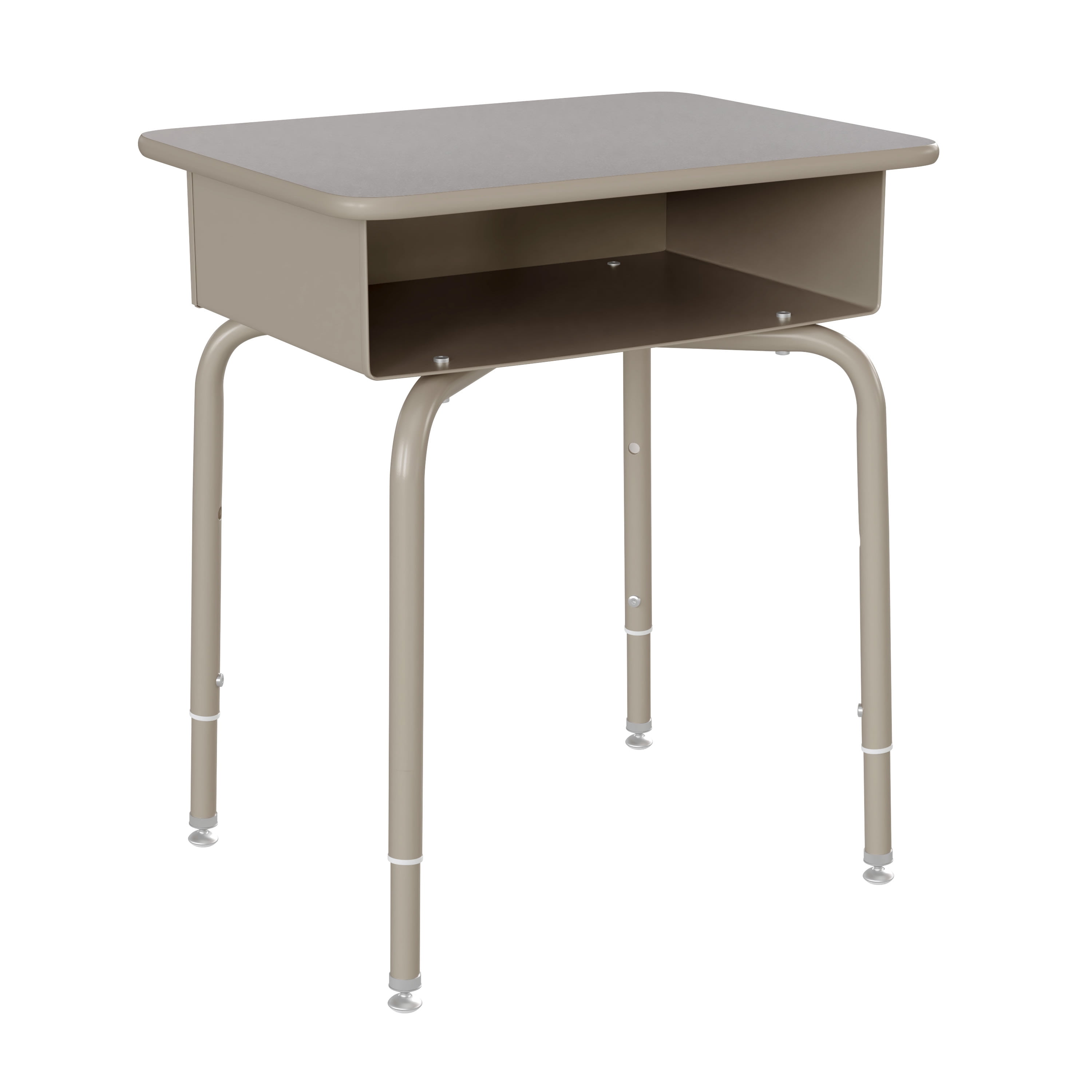Emma + Oliver Height Adjustable Student Desk with Open Front Metal Book Box, Silver Metal Frame and Gray Granite Finished Desktop