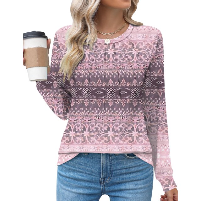 Blusa plisada de manga larga con cuello redondo Top Kistore XL