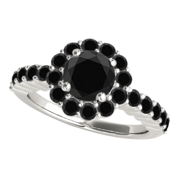 Mauli Jewels 1.75 Carat Black Diamond Floral Engagement Ring for Women, 10K Solid White Gold, Antique Style, Conflict-Free Jewelry