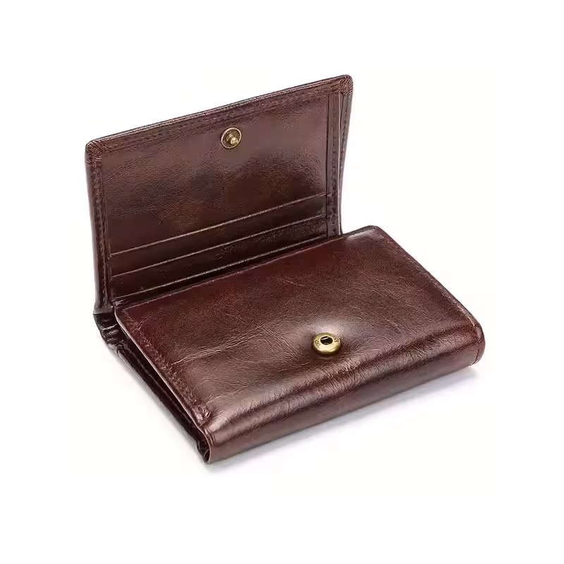 thumbnail image 4 of Cartera de cuero café Retro para hombres, caja fuerte ultrafina, múltiples ranuras para tarjetas, piel de vaca de primera capa, regalo, 4 of 8
