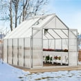 thumbnail image 2 of Dextrus 8x10FT Polycarbonate Greenhouse Large Heavy Duty Green Houses Outdoor Aluminum Greenhouses with Sliding Doors Vent Window Premium Walk-in Greenhouse for Garden Backyard, Matte Sliver, 2 of 11