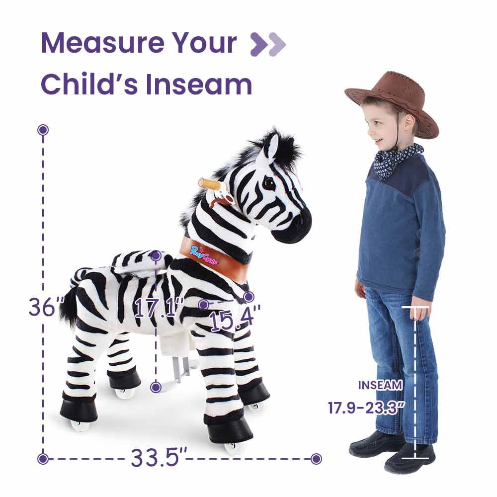 PonyCycle Kid's Ride-On Zebra Toy, Stable and Power-Rolling