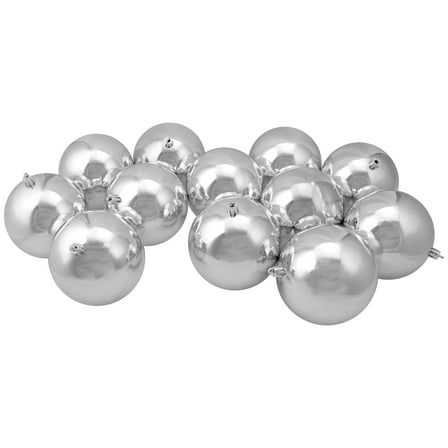 12ct Shiny Silver Splendor Shatterproof Christmas Ball Ornaments 4" (100mm)