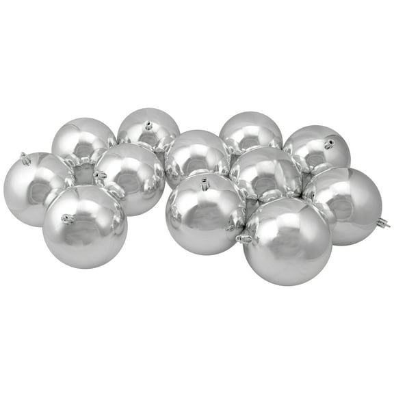 12ct Shiny Silver Splendor Shatterproof Christmas Ball Ornaments 4" (100mm)