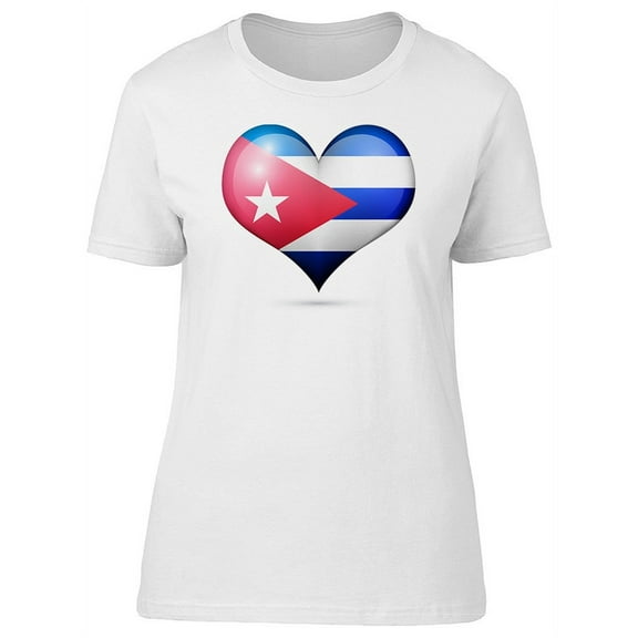 Cuba Flag In Heart Shape T-Shirt Women -Image by Shutterstock, Female XX-Large