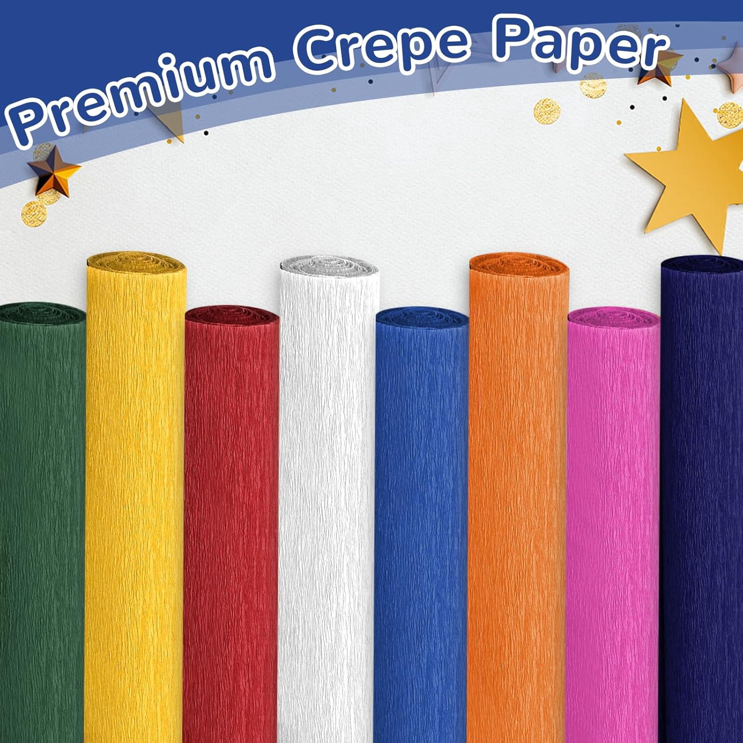 Crepe Paper Streamers 8 Rolls, 10 x 98Inch 8 Memphis Colors Crepe Paper Sheets for DIY Gift Colourful Paper Flower Wrapping Paper Crafts Birthday Wedding Holiday Party Decorations