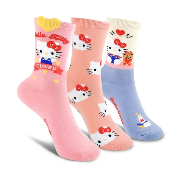 Hello Kitty Official Licensed Women's  Crew Socks, Cute Character Design, 3 pack set
