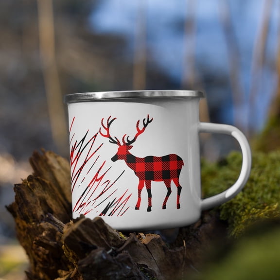 Enamel Mug, Buffalo Plaid Elk, Camping Mug